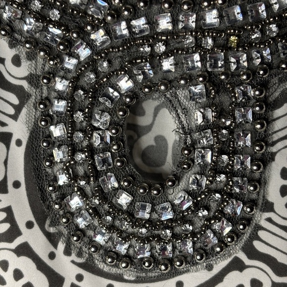 Gray White Print Beaded Keyhole Dress Women’s Medium Fall Party - Picture 4 of 6